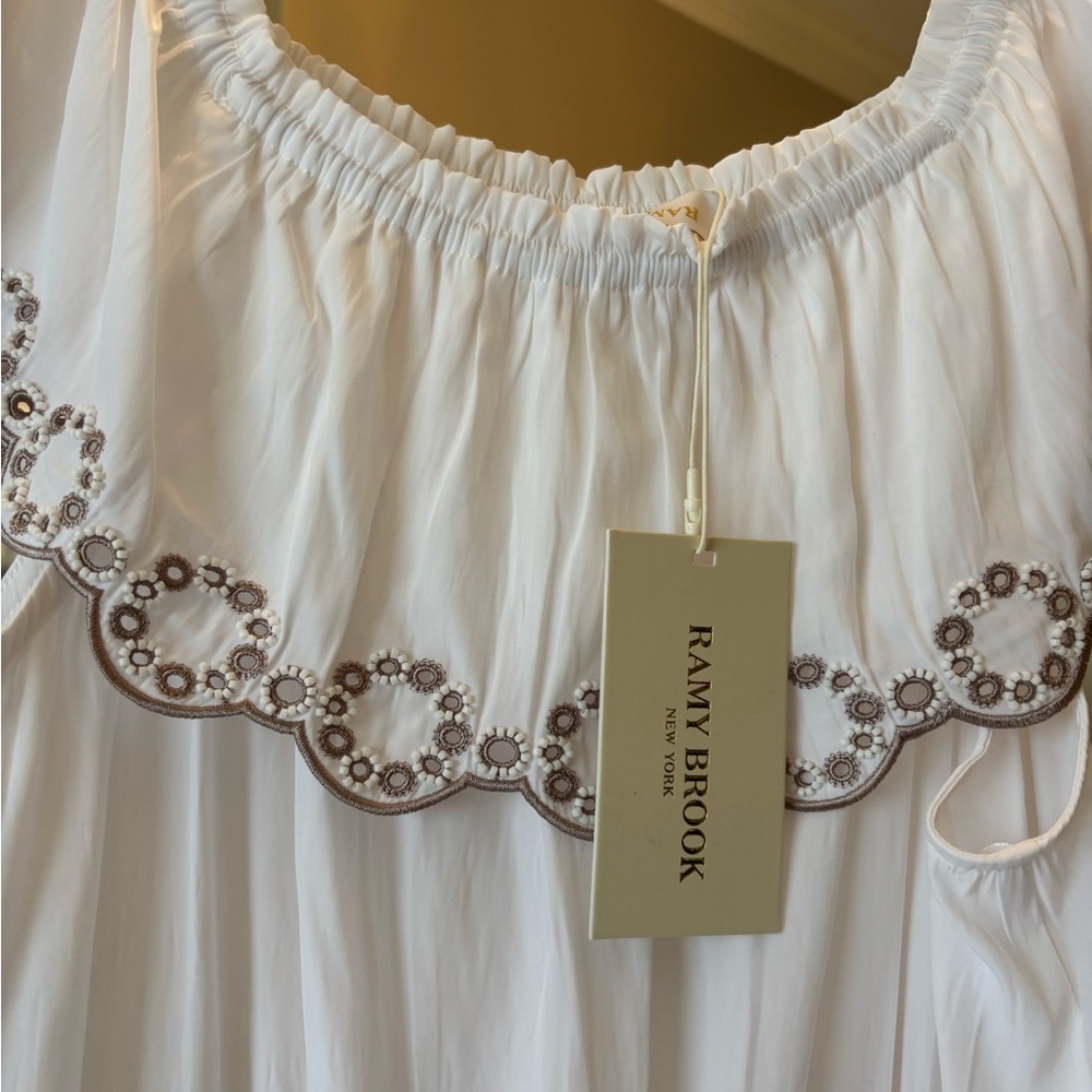 Ramy Brook White Embroidered Blouse with beading details. Cynthia Dress
